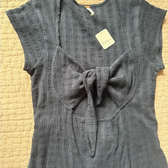 Free People Nalani Midi Tie Front Black Dress - NWT size Large - Picture 2 of 5